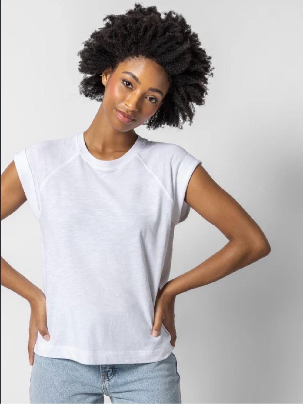 Lilla P White Cotton White Tee With Cuffed Sleeves Size XL